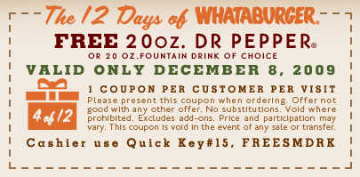 Free 20 oz. Fountain Drink at Whataburger